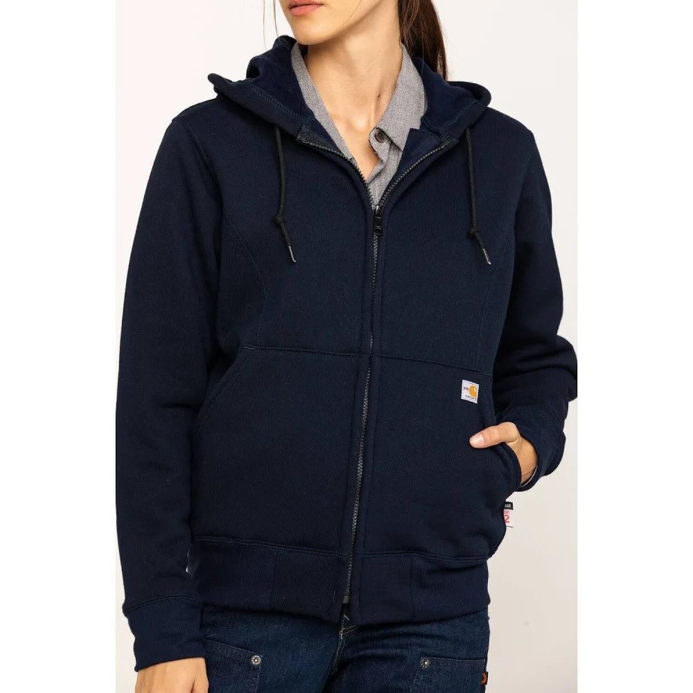 Carhartt Women's FR Rain Defender Full Zip Hooded Sweatshirt navy blue XL NEW